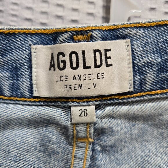 AGOLDE Women's 90s Jeans Mid Rise in Light Wash Loose Fit Distressed Straight - Picture 4 of 10